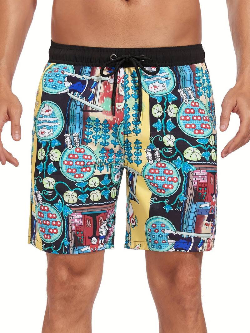 Men's Swim Trunks with Drawstring Waist, Mid-Thigh Quick-Dry Board Shorts