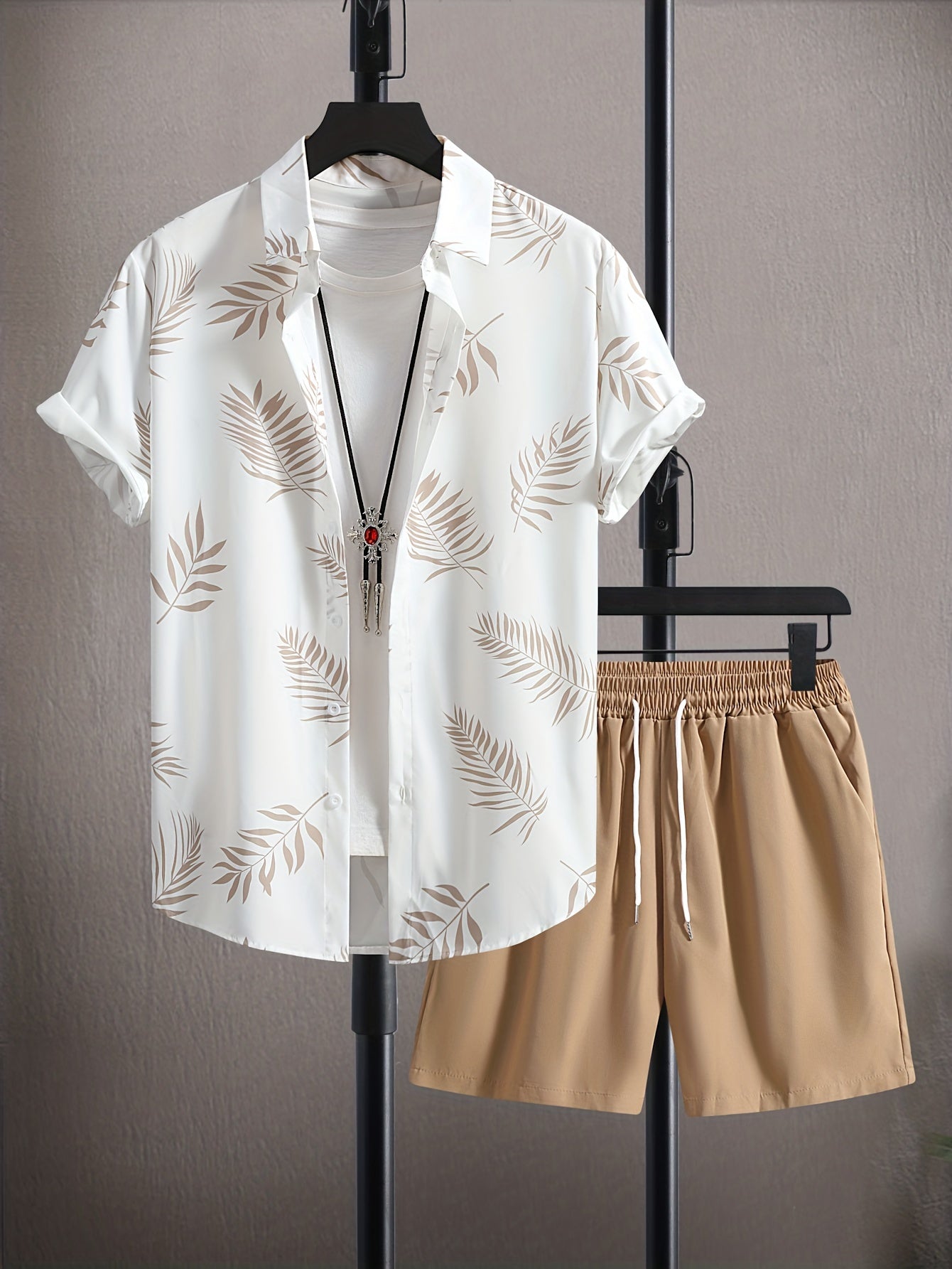 Men's Tropical Print Shirt and Shorts Set, Matching Summer Two-Piece Outfit