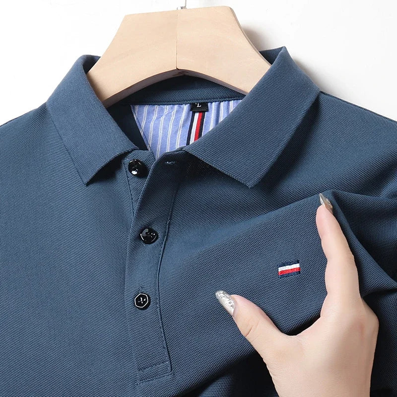 Men's Breathable Polo Shirt, Cotton Blend with Embroidery Detail