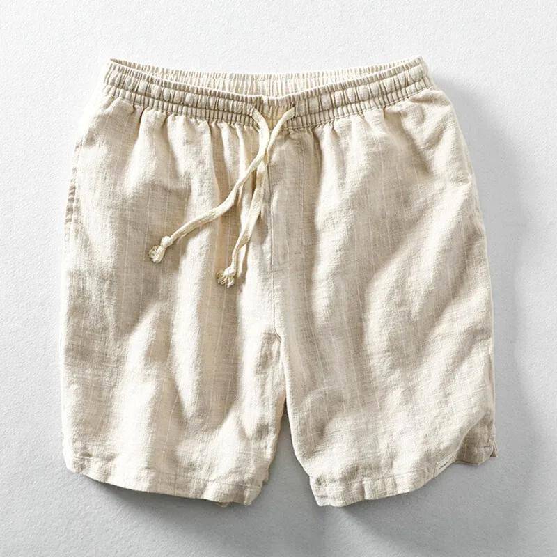 Men's Linen Shorts - Lightweight Cotton-Linen Pinstripe Shorts