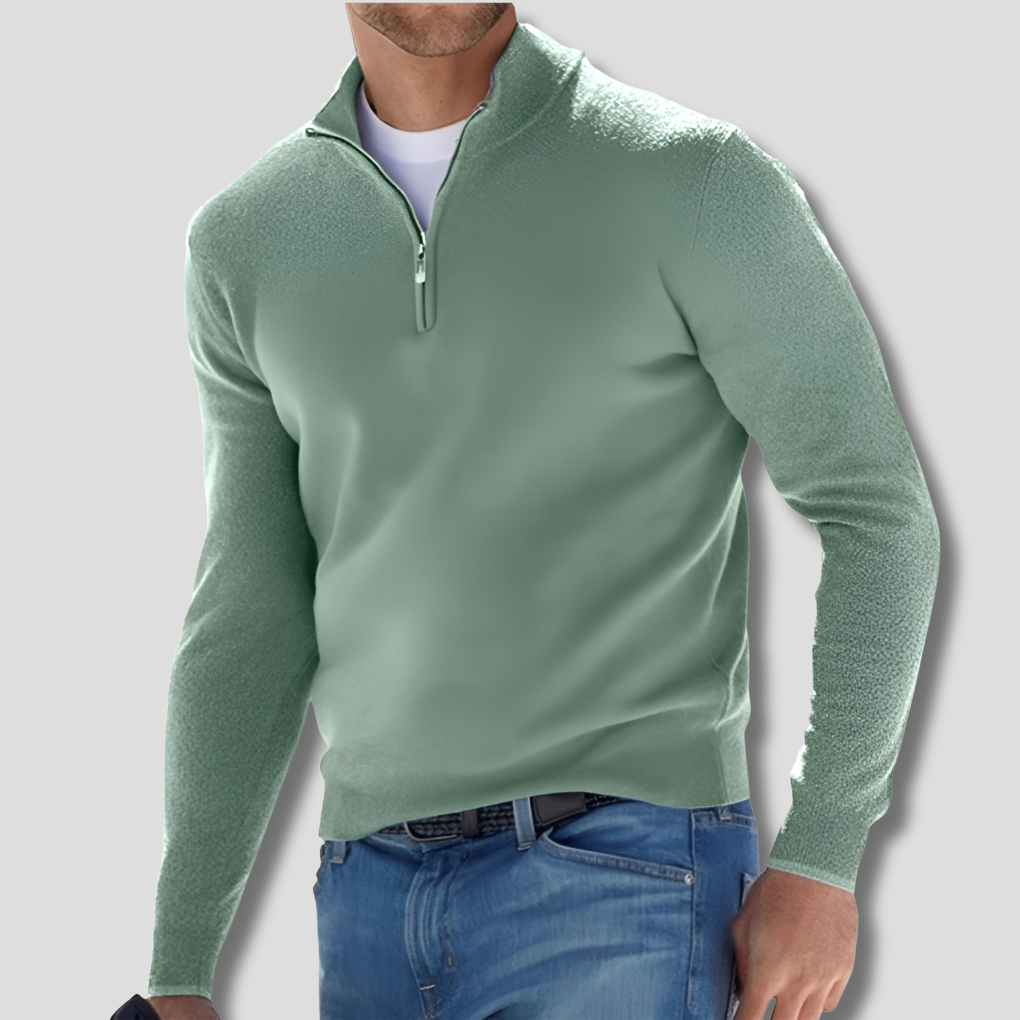 Men's Cotton Knit Pullover, Zipper Collar Sweater for Casual Wear