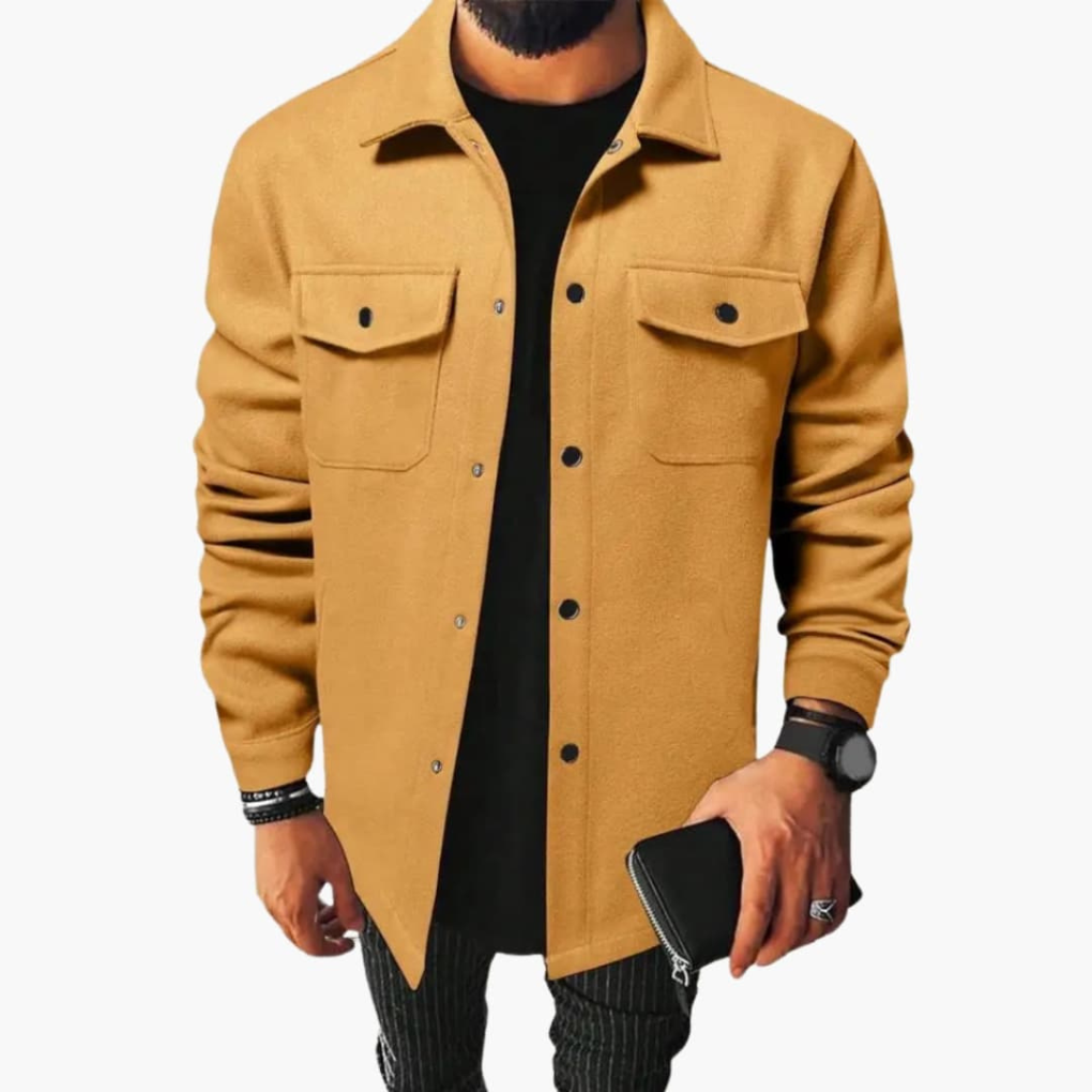 Men's Shirt Jacket, Button Placket Layering Coat with Chest Pockets