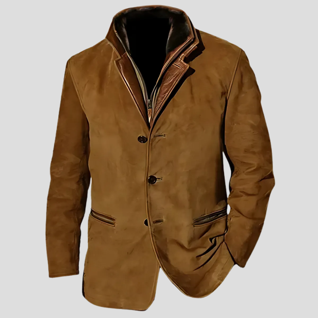 Men's Retro Contrast Collar Jacket, Lightweight Polyester Coat