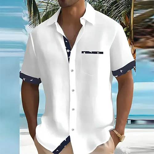 Men's Short Sleeve Summer Shirt, Breathable Cotton Blend Casual Shirt