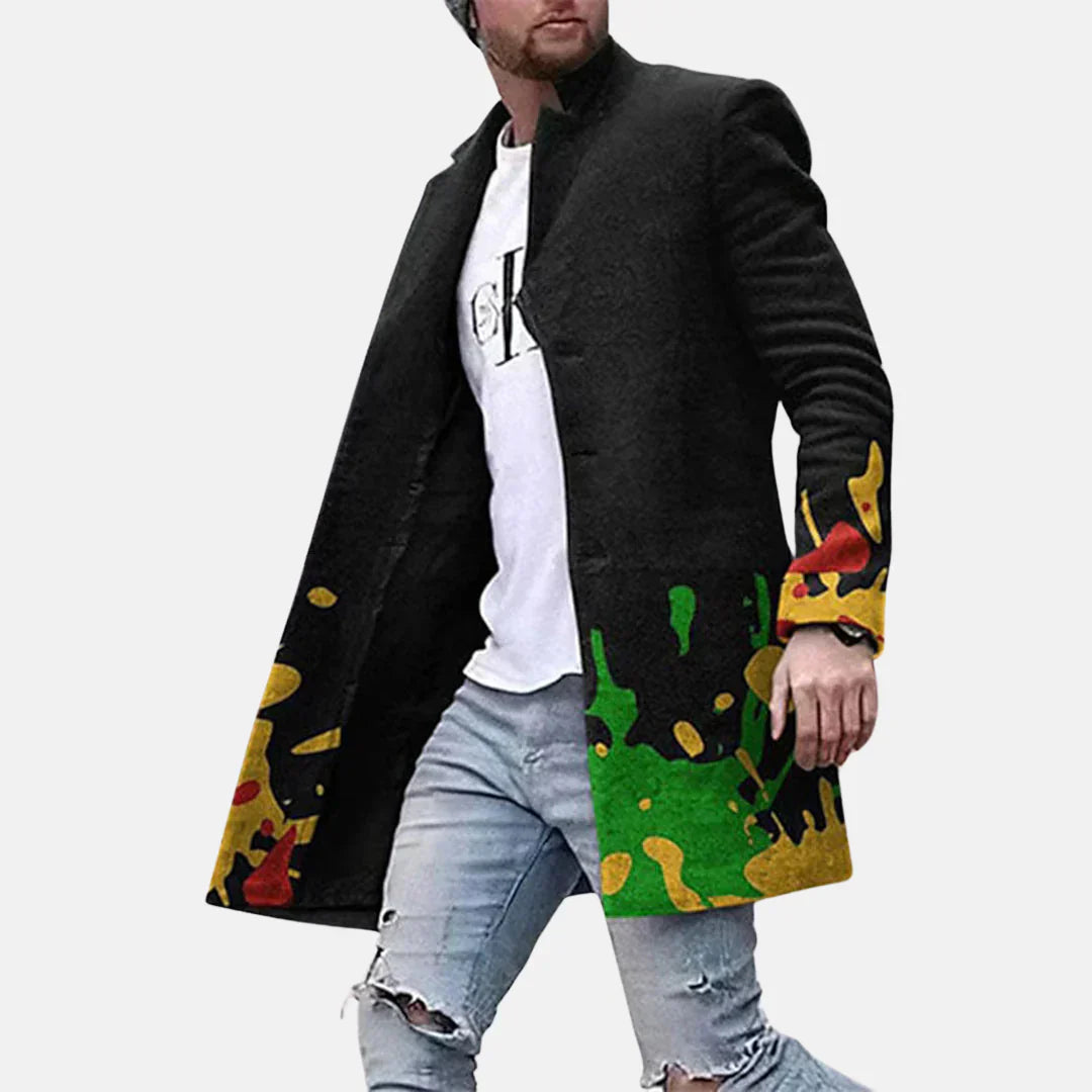 Men's Street Print Jacket - Casual Adjustable Zip-Up Coat