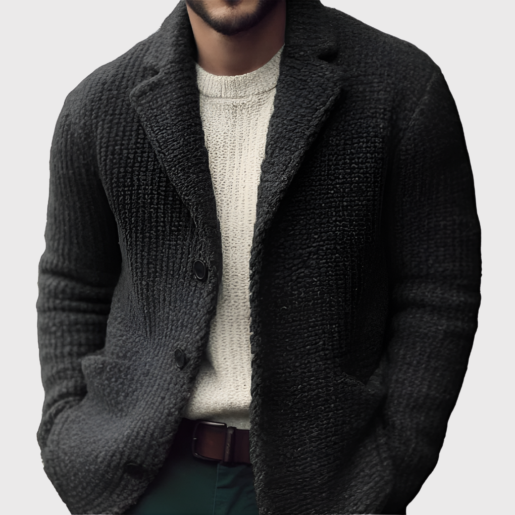Men's Knitted Cardigan - Button-Front Long Sleeve Layering Sweater