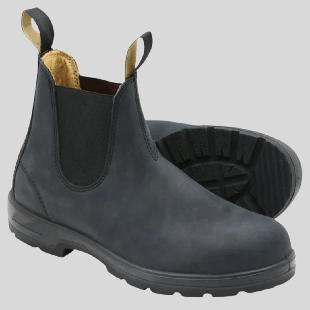 Men's Slip-On Boots with Elastic Side Panels - Leather Ankle Boots