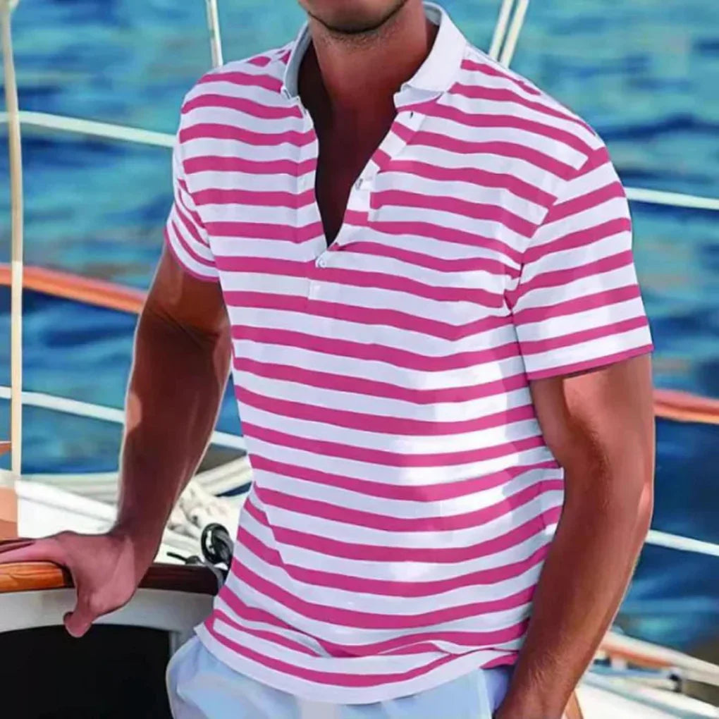 Men's Striped Polo Shirt - Short Sleeve Retro Casual Polo
