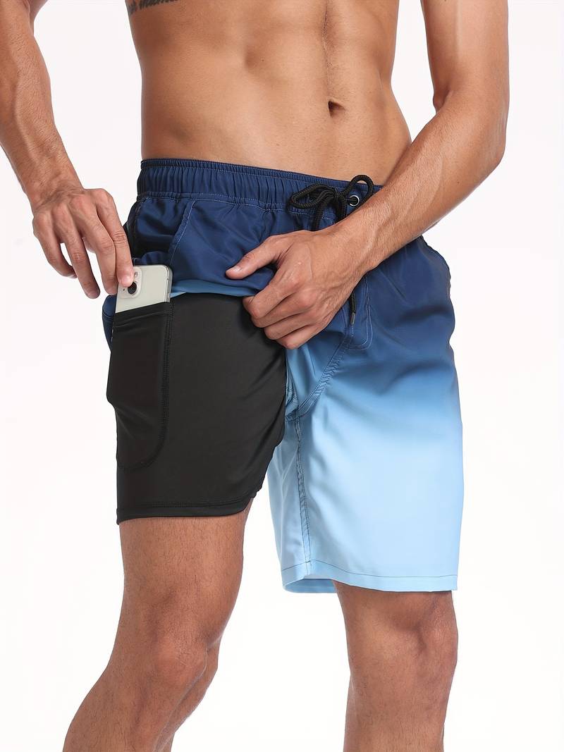 Men's Swim Trunks with Drawstring Waist, Mid-Thigh Quick-Dry Board Shorts