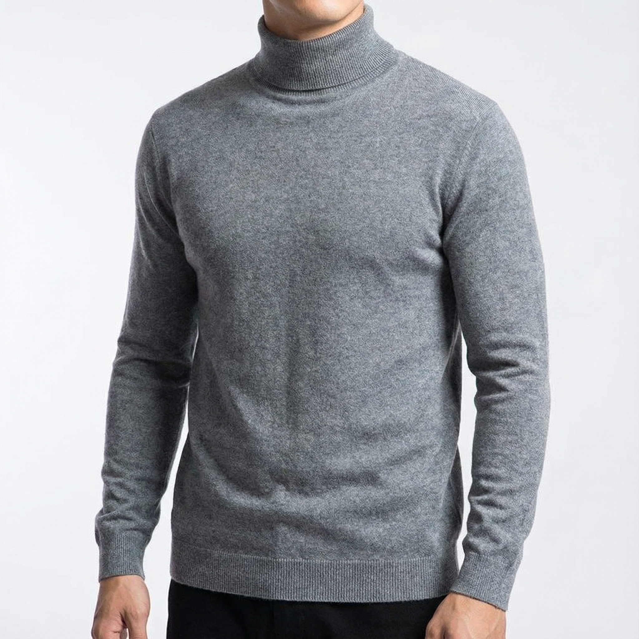 Cashmere Turtleneck for Men, Ribbed Cuff Minimal Cold-Weather Sweater