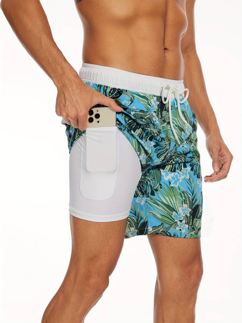 Men's Swim Trunks with Drawstring Waist, Mid-Thigh Quick-Dry Board Shorts