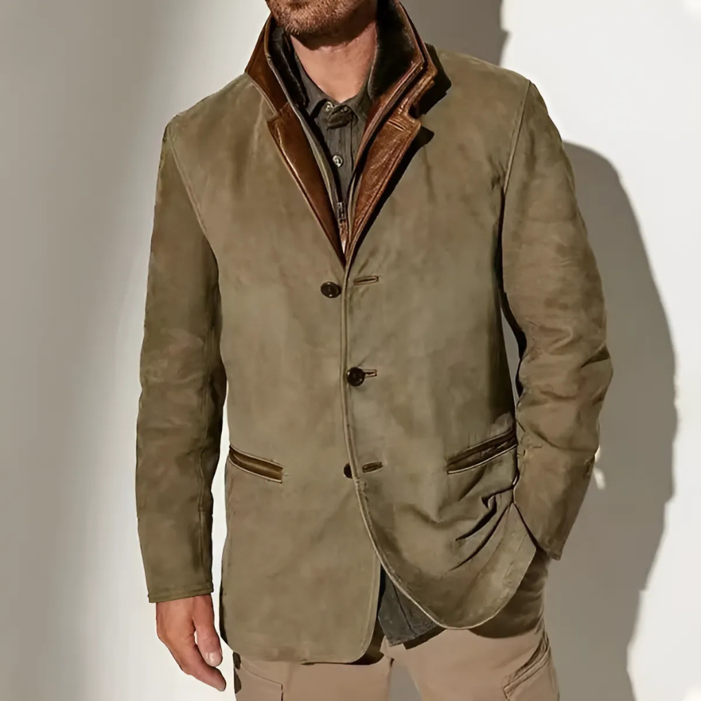 Men's Retro Contrast Collar Jacket, Lightweight Polyester Coat