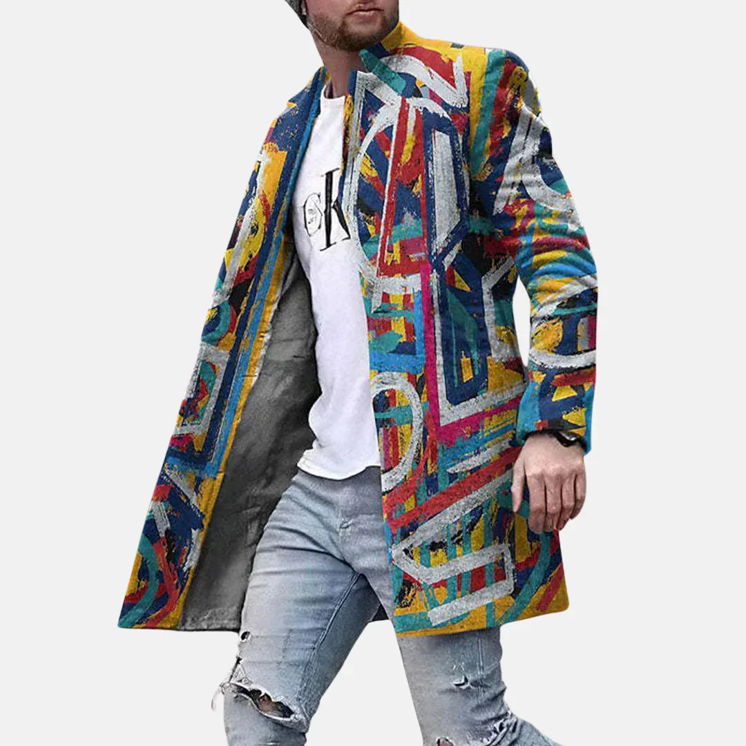 Men's Street Print Jacket - Casual Adjustable Zip-Up Coat