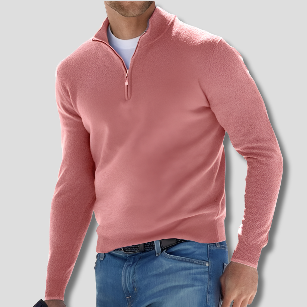 Men's Cotton Knit Pullover, Zipper Collar Sweater for Casual Wear