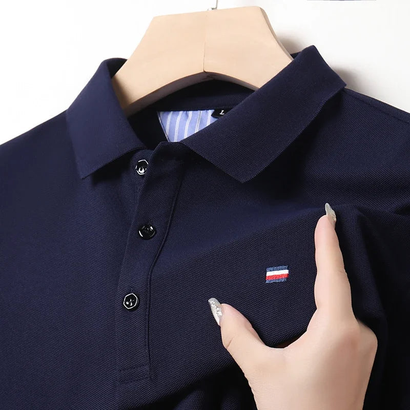 Men's Breathable Polo Shirt, Cotton Blend with Embroidery Detail