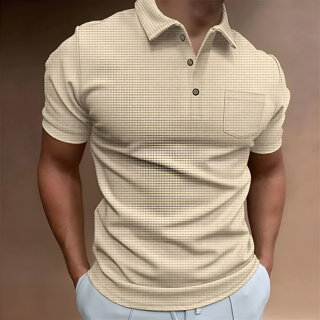 Men's Short-Sleeve Half-Zip Polo Shirt, Textured Casual Pullover