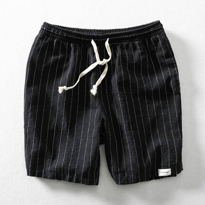 Men's Linen Shorts - Lightweight Cotton-Linen Pinstripe Shorts