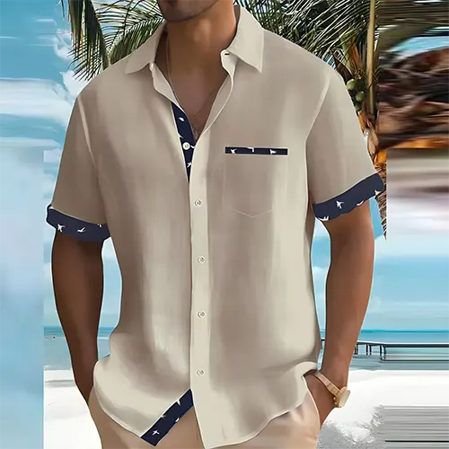 Men's Short Sleeve Summer Shirt, Breathable Cotton Blend Casual Shirt