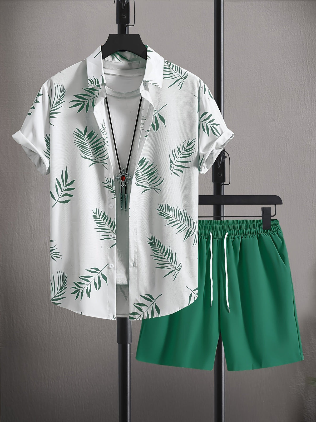 Men's Tropical Print Shirt and Shorts Set, Matching Summer Two-Piece Outfit