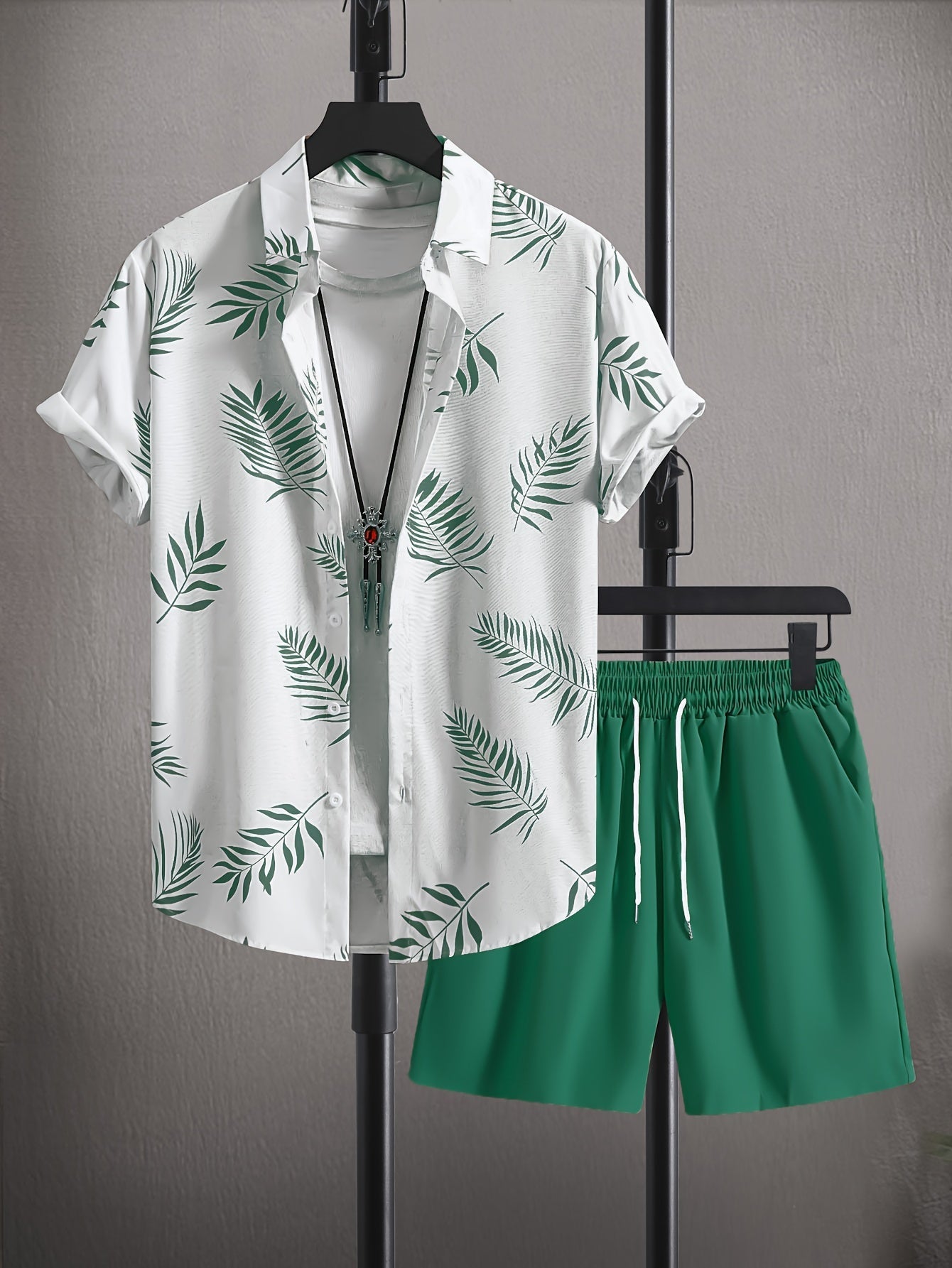 Men's Tropical Print Shirt and Shorts Set, Matching Summer Two-Piece Outfit