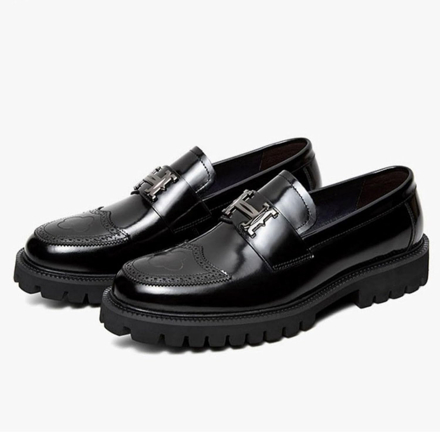 Men's Platform Loafers with Metal Bit Detail, Modern Slip-On Shoes