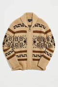 Men's Jacquard Knit Cardigan with Zipper, Shawl Collar Sweater