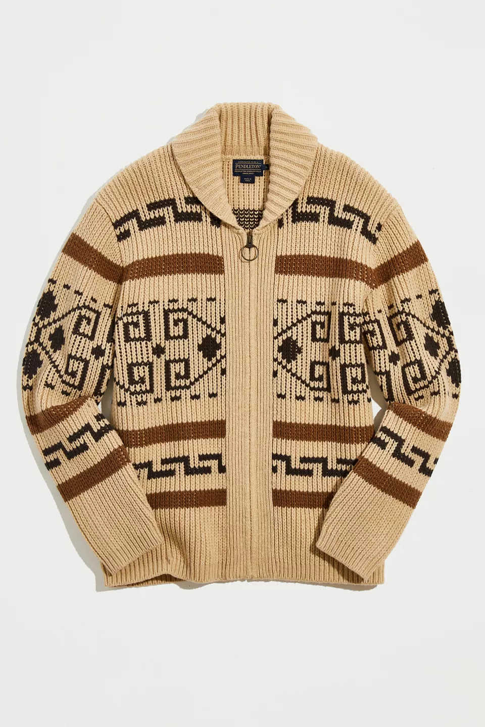 Men's Jacquard Knit Cardigan with Zipper, Shawl Collar Sweater