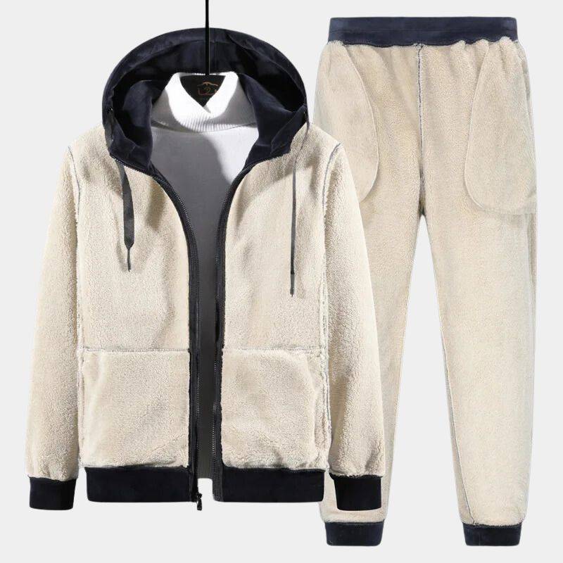 Luvin Blanc Men's Two-Piece Set - Cotton Cashmere Loungewear with Lamb Velvet Lining