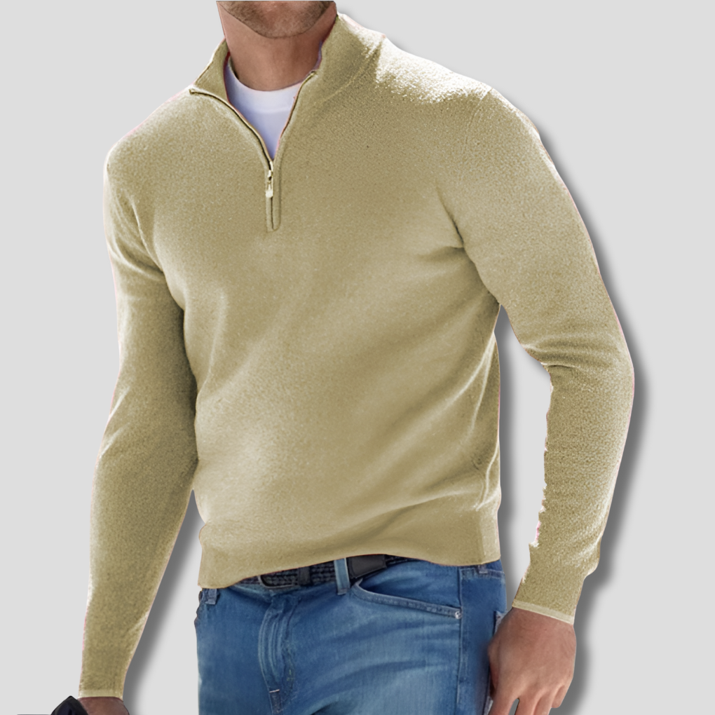 Men's Cotton Knit Pullover, Zipper Collar Sweater for Casual Wear