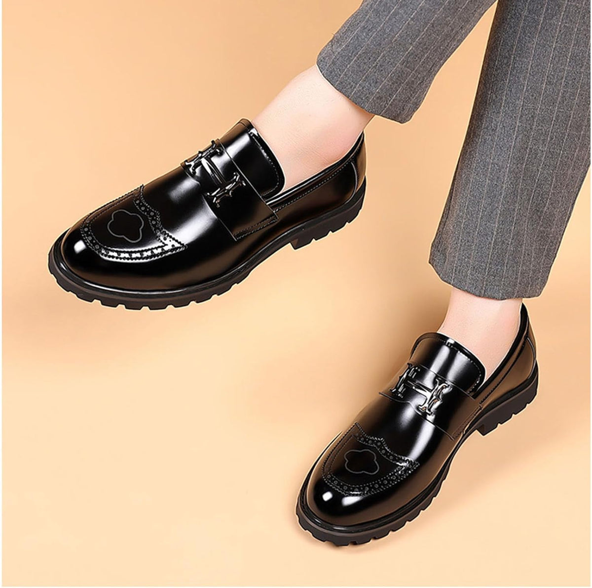 Men's Platform Loafers with Metal Bit Detail, Modern Slip-On Shoes