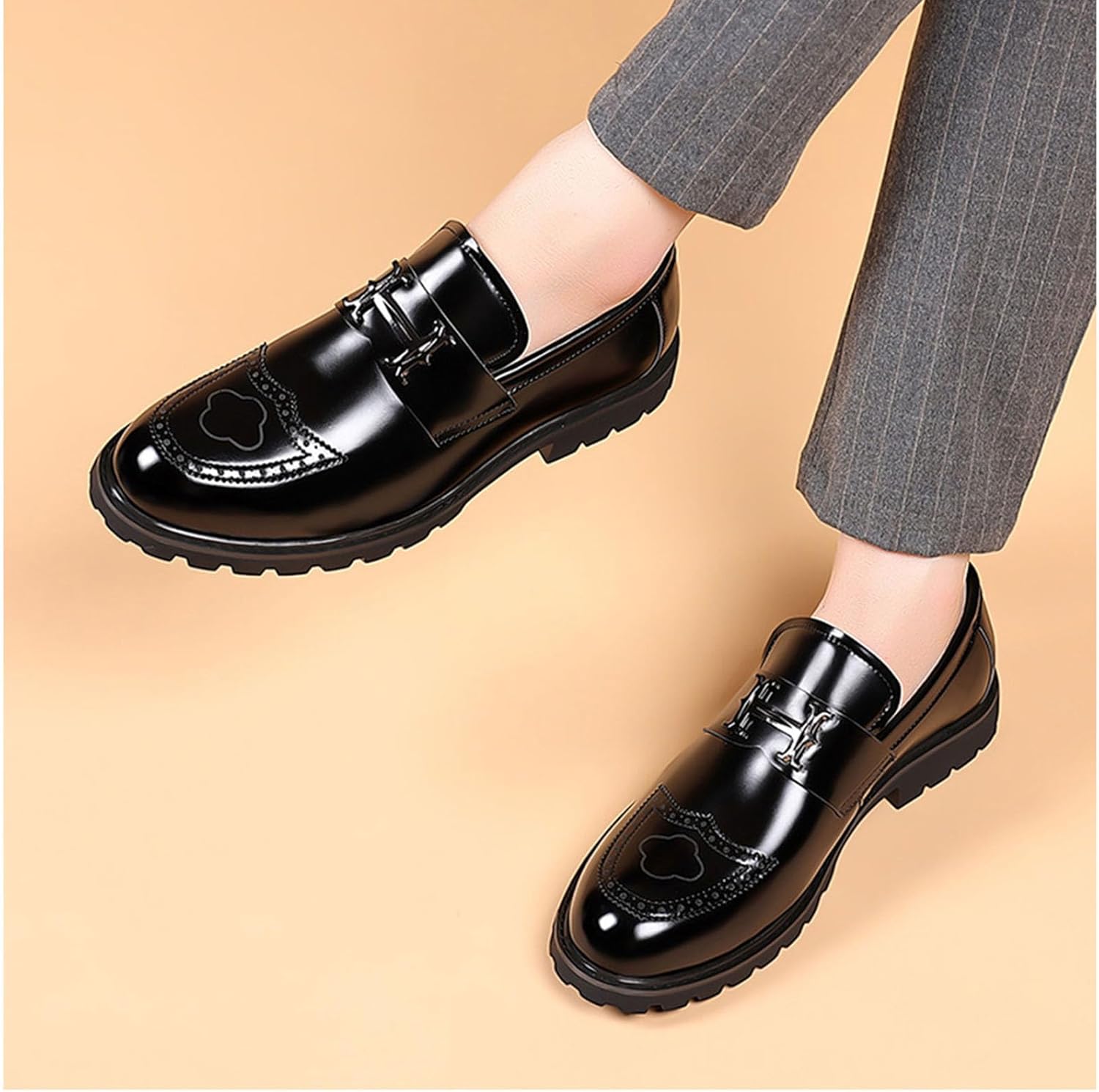 Men's Platform Loafers with Metal Bit Detail, Modern Slip-On Shoes