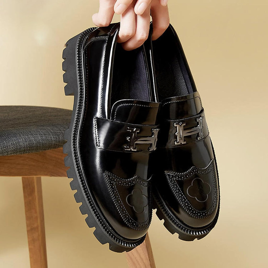 Men's Platform Loafers with Metal Bit Detail, Modern Slip-On Shoes