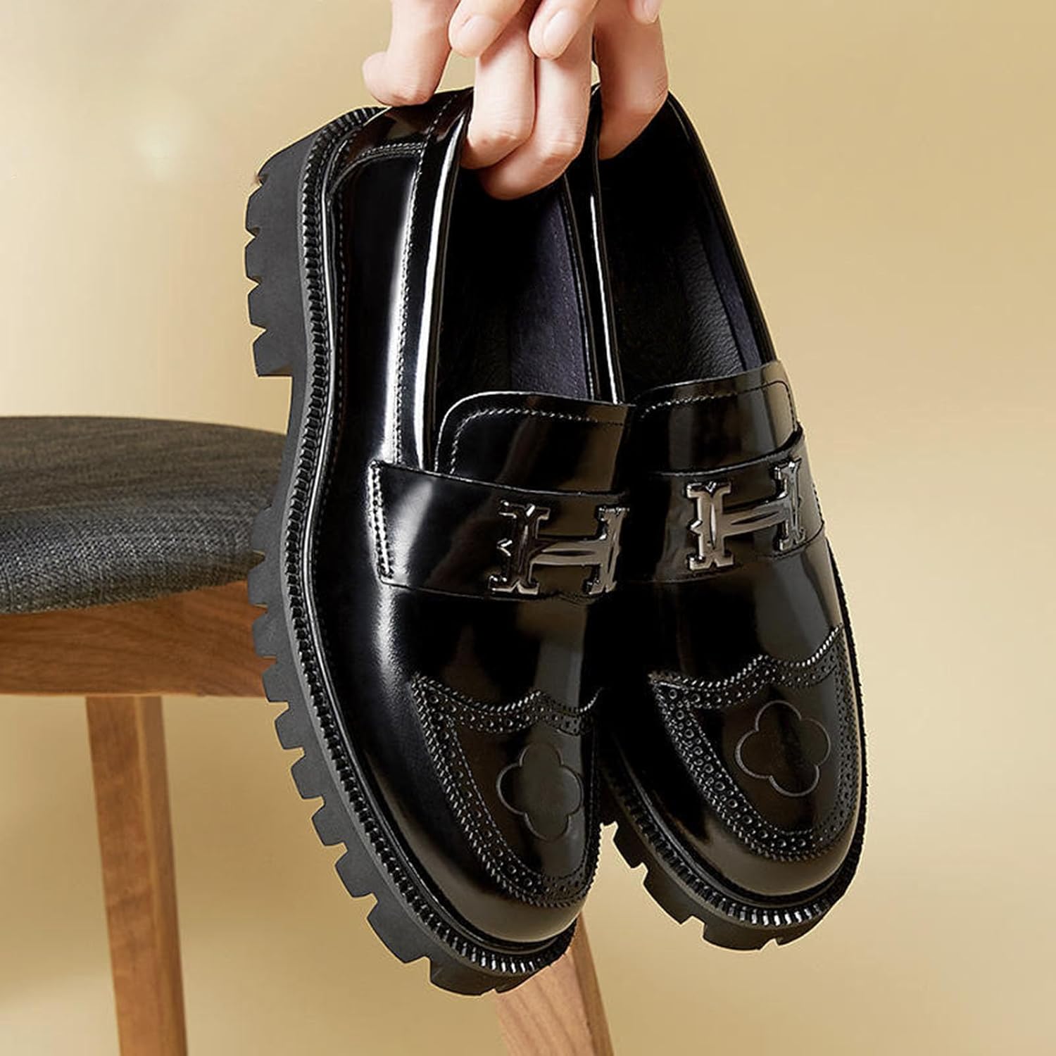 Men's Platform Loafers with Metal Bit Detail, Modern Slip-On Shoes