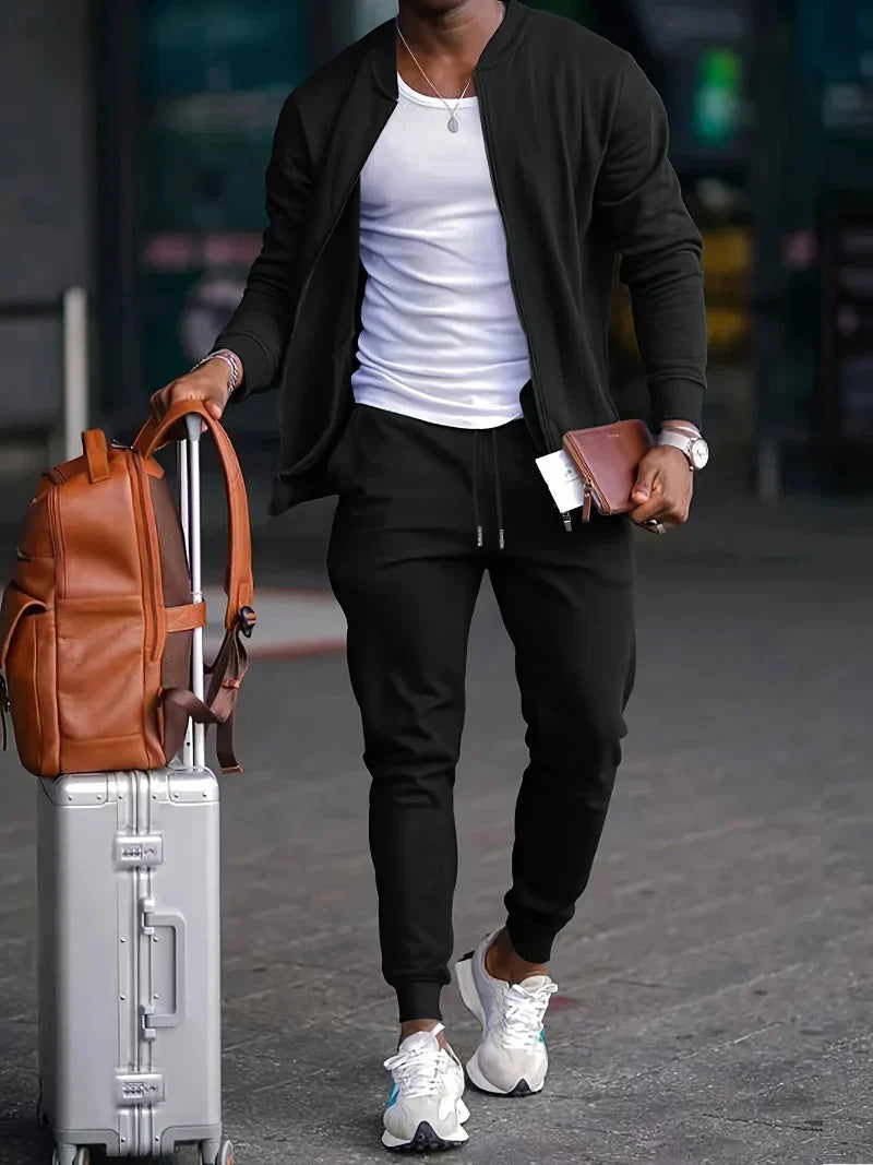 Men's Zip-Up Jacket and Pants Set, Athleisure Track Set