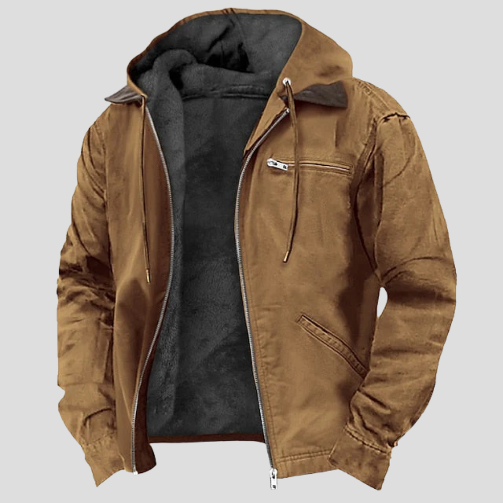 Men's Winter Coat - Warm Zip-Up Coat with Adjustable Hood