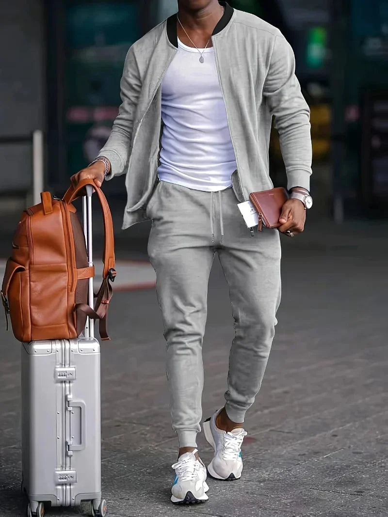 Men's Zip-Up Jacket and Pants Set, Athleisure Track Set