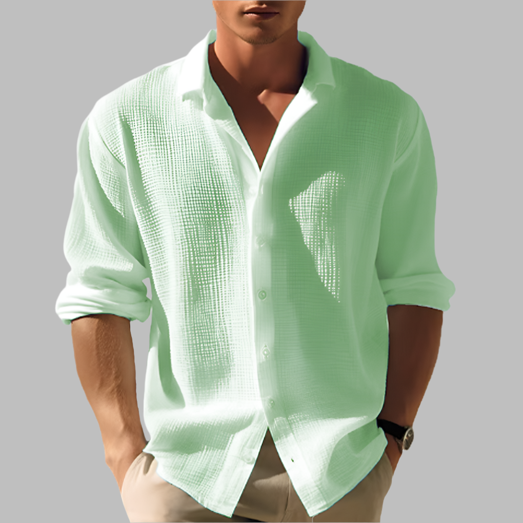 Men's Cotton Linen Shirt, Lightweight Breathable Long-Sleeve Shirt