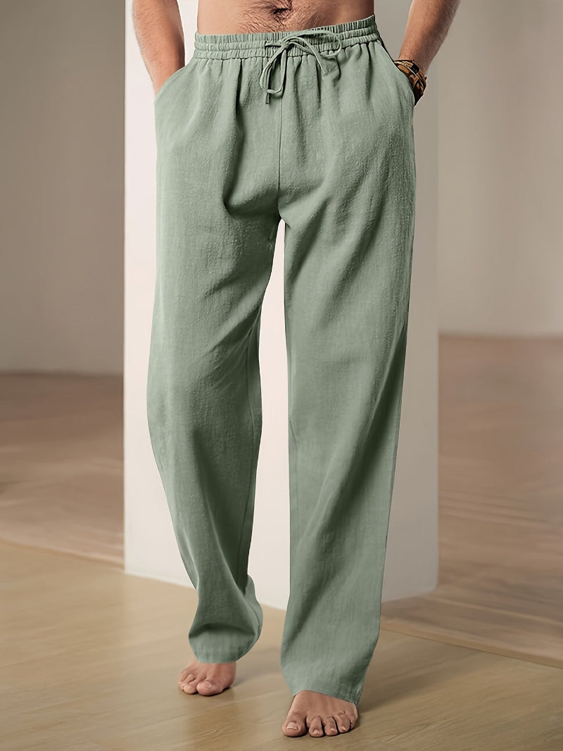 Men's Relaxed-Fit Drawstring Pants - Casual Cotton-Linen Trousers