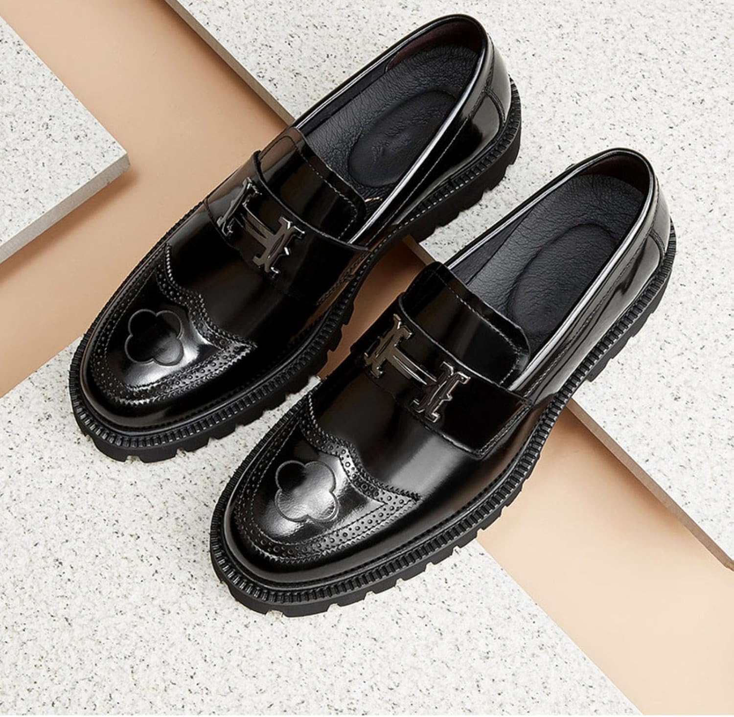 Men's Platform Loafers with Metal Bit Detail, Modern Slip-On Shoes