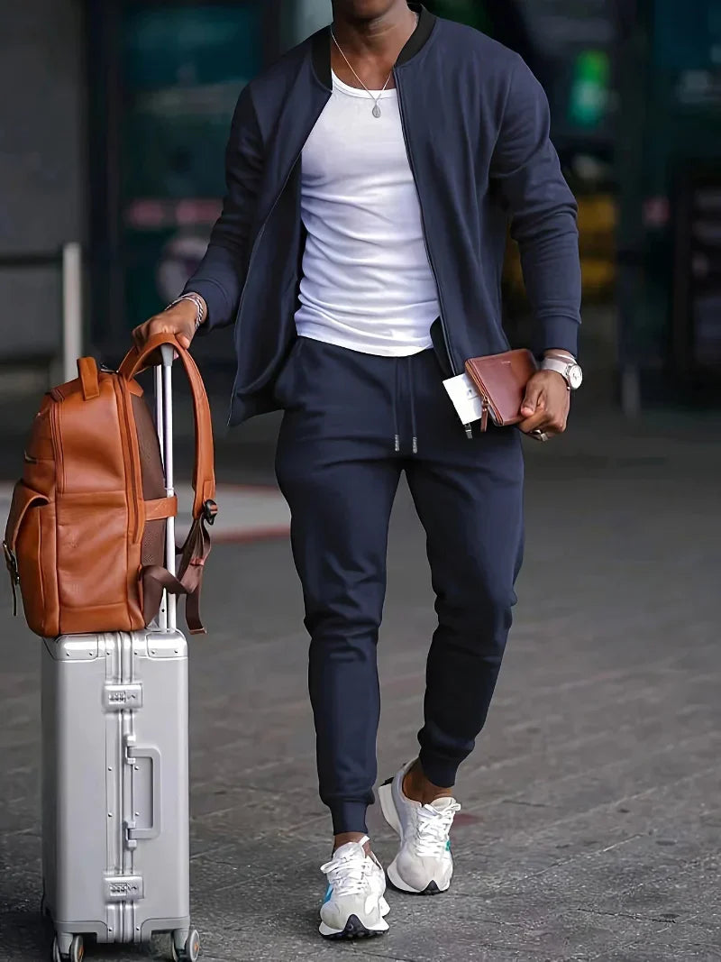 Men's Zip-Up Jacket and Pants Set, Athleisure Track Set