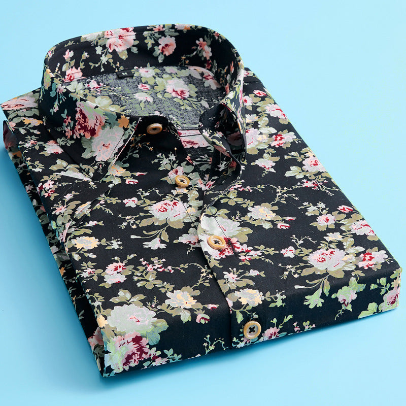 Men's Floral Print Shirt, Short Sleeve Cotton Shirt for Summer