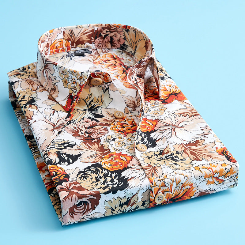 Men's Floral Print Shirt, Short Sleeve Cotton Shirt for Summer