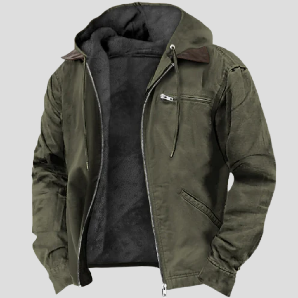 Men's Winter Coat - Warm Zip-Up Coat with Adjustable Hood