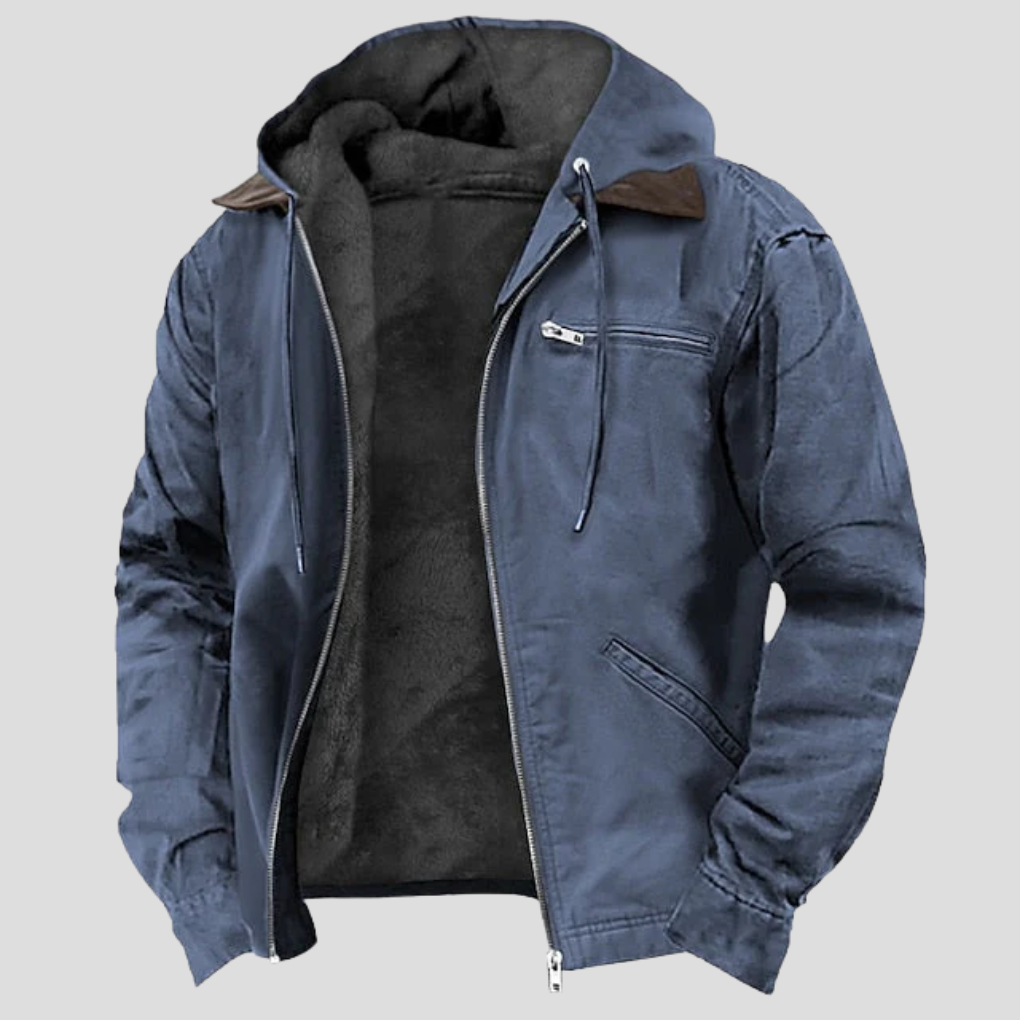 Men's Winter Coat - Warm Zip-Up Coat with Adjustable Hood