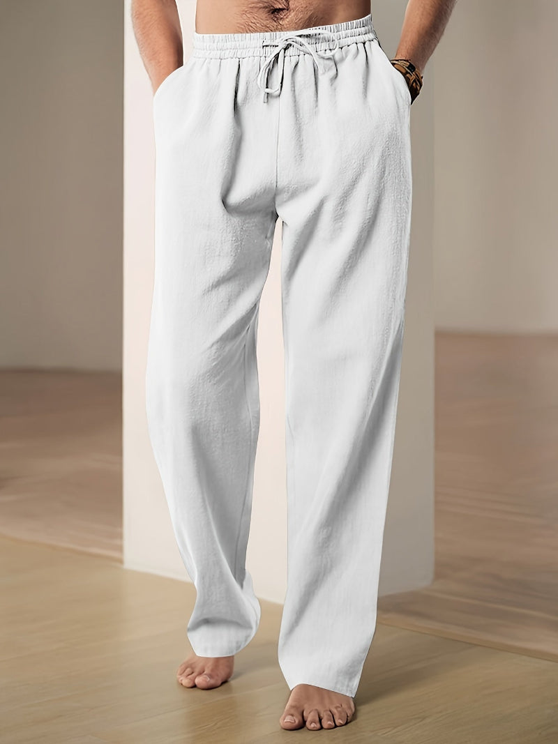 Men's Relaxed-Fit Drawstring Pants - Casual Cotton-Linen Trousers