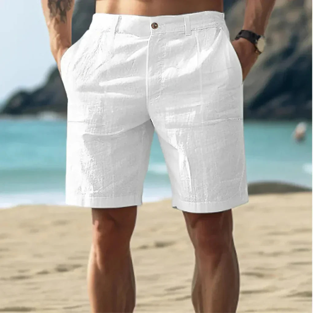 Men's Linen Shorts, Breathable Casual Shorts with Drawstring Waist