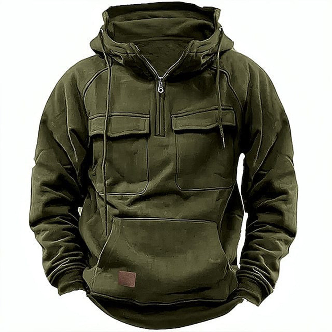 Men's Retro Motorcycle Hoodie | Zip-Up Fleece Jacket with Pockets