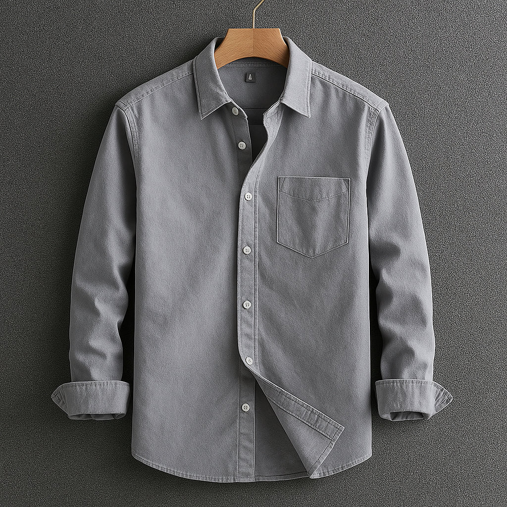 Men's Classic Button-Down Shirt with Turn-Down Collar, Versatile Casual Shirt