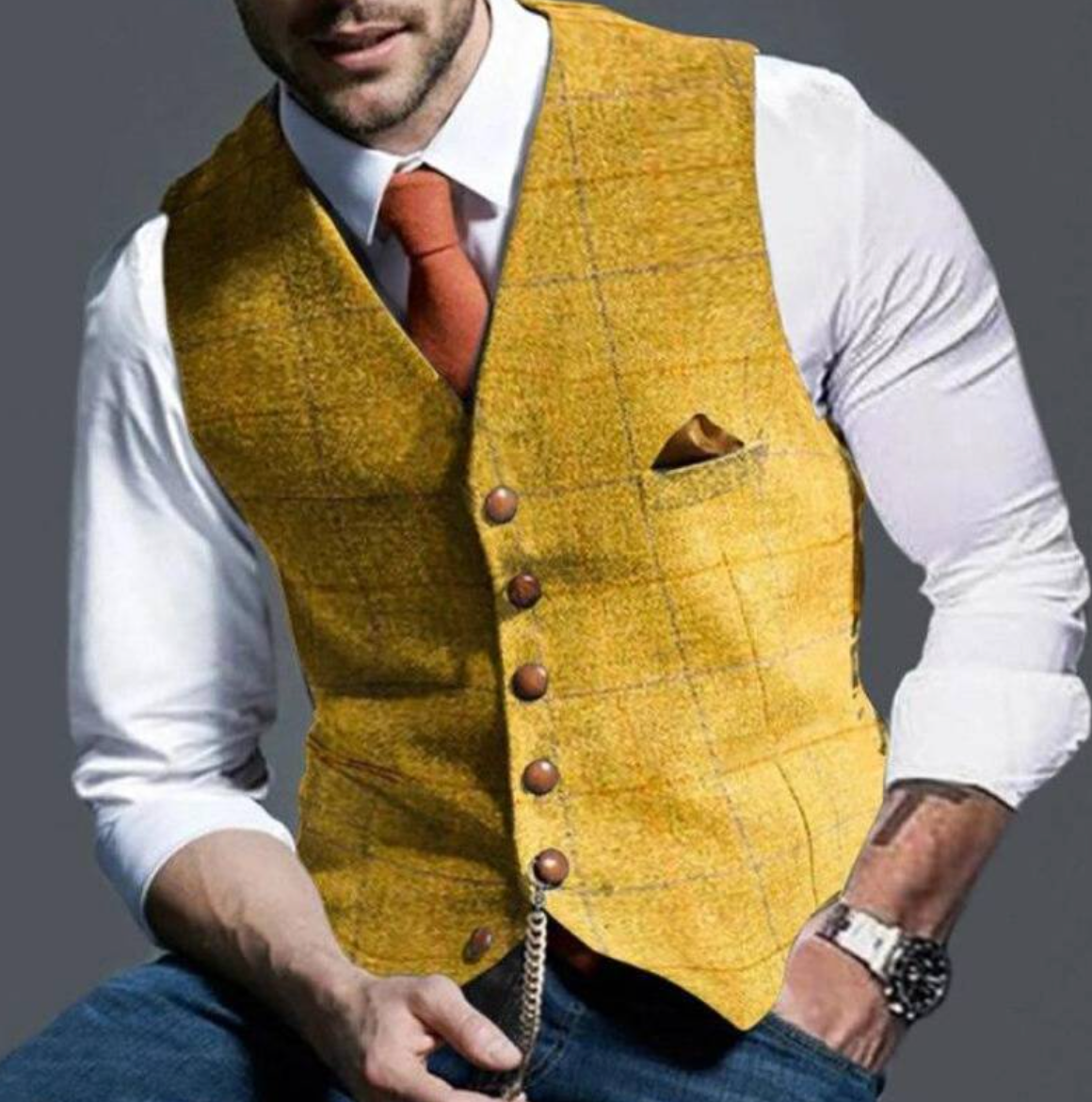 Men's Vintage Vest - Classic Button-Front Waistcoat