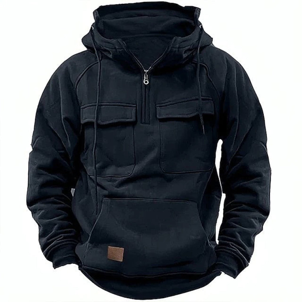 Men's Retro Motorcycle Hoodie | Zip-Up Fleece Jacket with Pockets